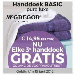 Nu elke derde Mc Gregor handdoek gratis zolang de voorraad strekt